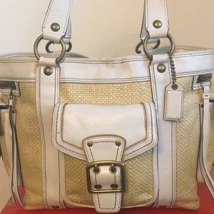 Coach Legacy White Leather Straw Handbag